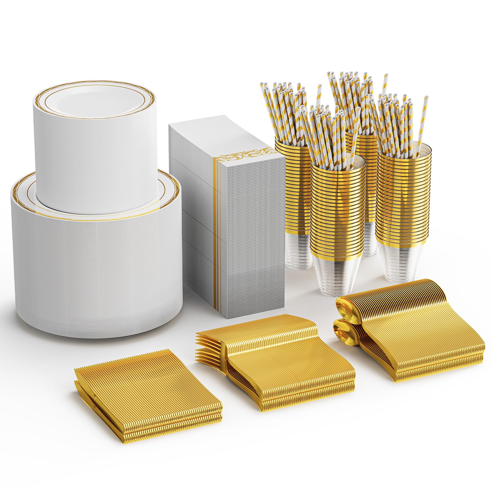 ROVSUN 800 Pieces Gold Disposable Plastic Dinnerware Set for 100 Guests