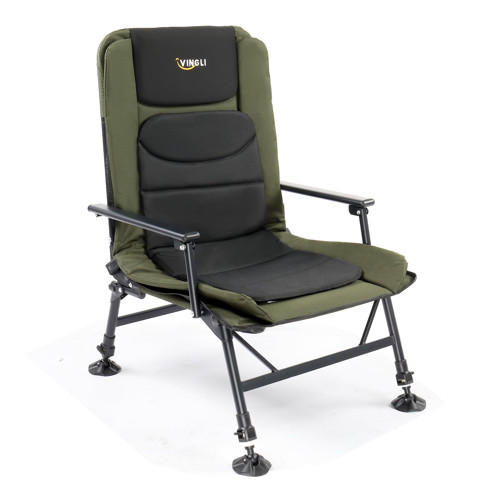 fishing chairs with rod holders uk VINGLI Oversized Fishing Chair Heavy Duty Support 440 LBS, 160° Freely Adjustable Reclining Folding Chairs, Lounge Travel Outdoor Seat with High Back