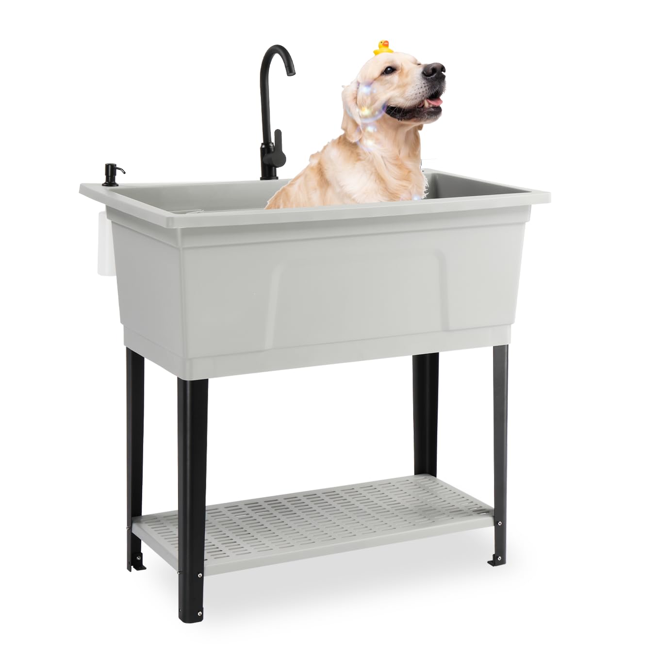 ROVSUN 40" X 24" Heavy Duty Plastic Laundry Tub with Storage Shelf Gray