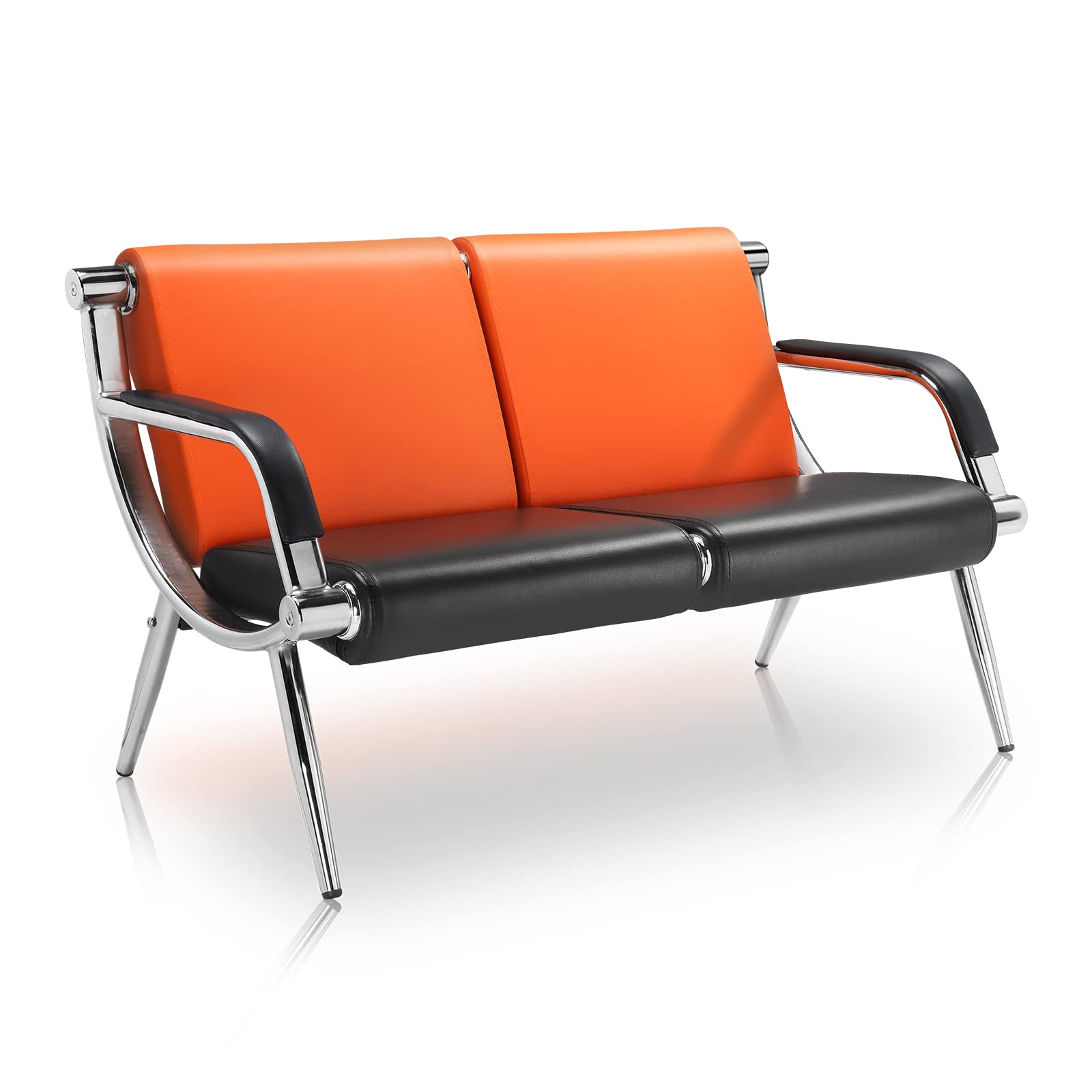 51" 2 Seat Waiting Chair Bench Seating PU Leather Orange