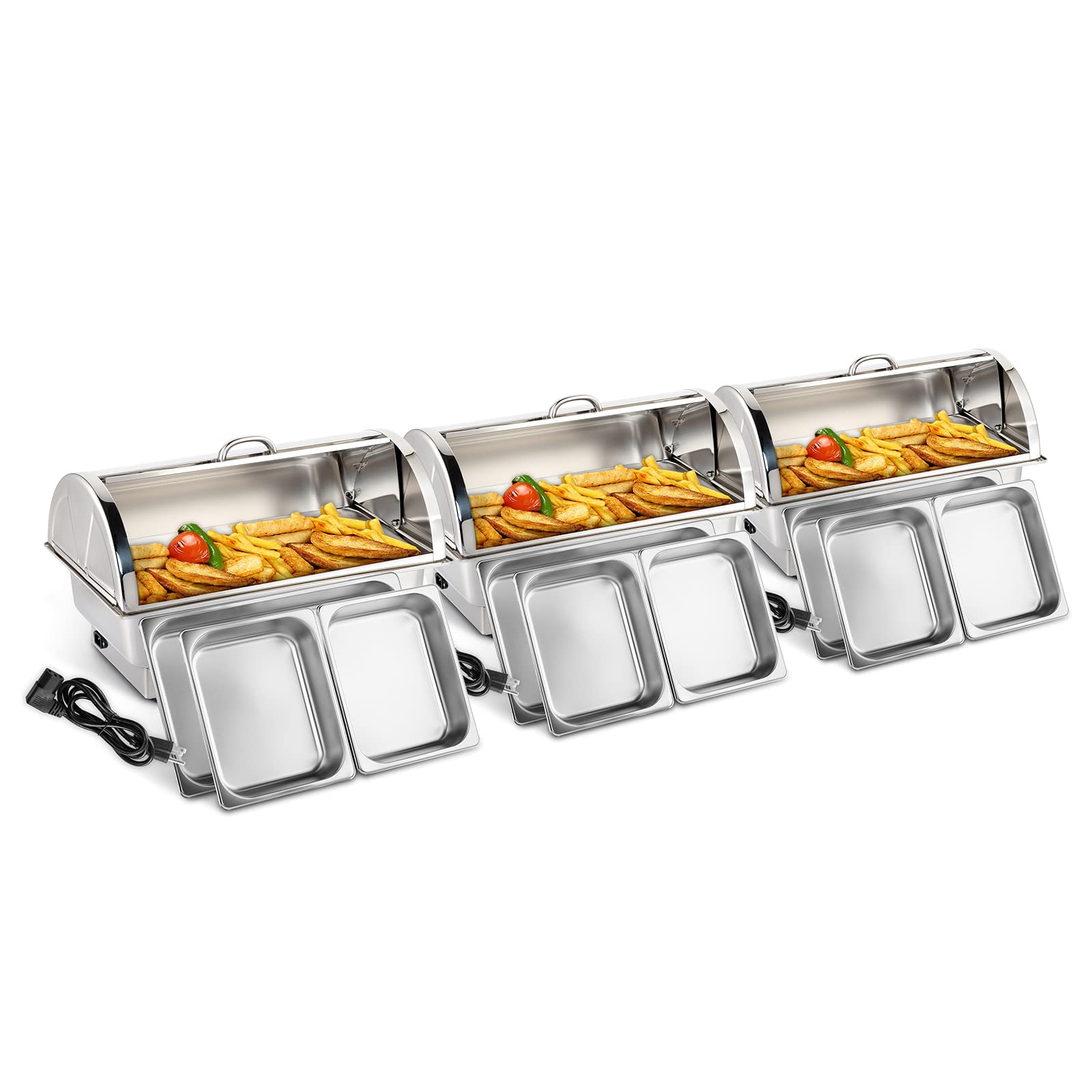 ROVSUN 9 QT Roll Top Electric Chafing Dish Buffet Set with Stainless Steel Lid