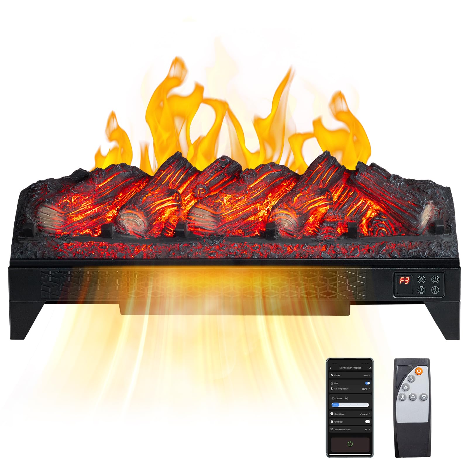 ROVSUN 26" Wide 1400W 120V Electric Fireplace Insert Log with Remote & WiFi Control