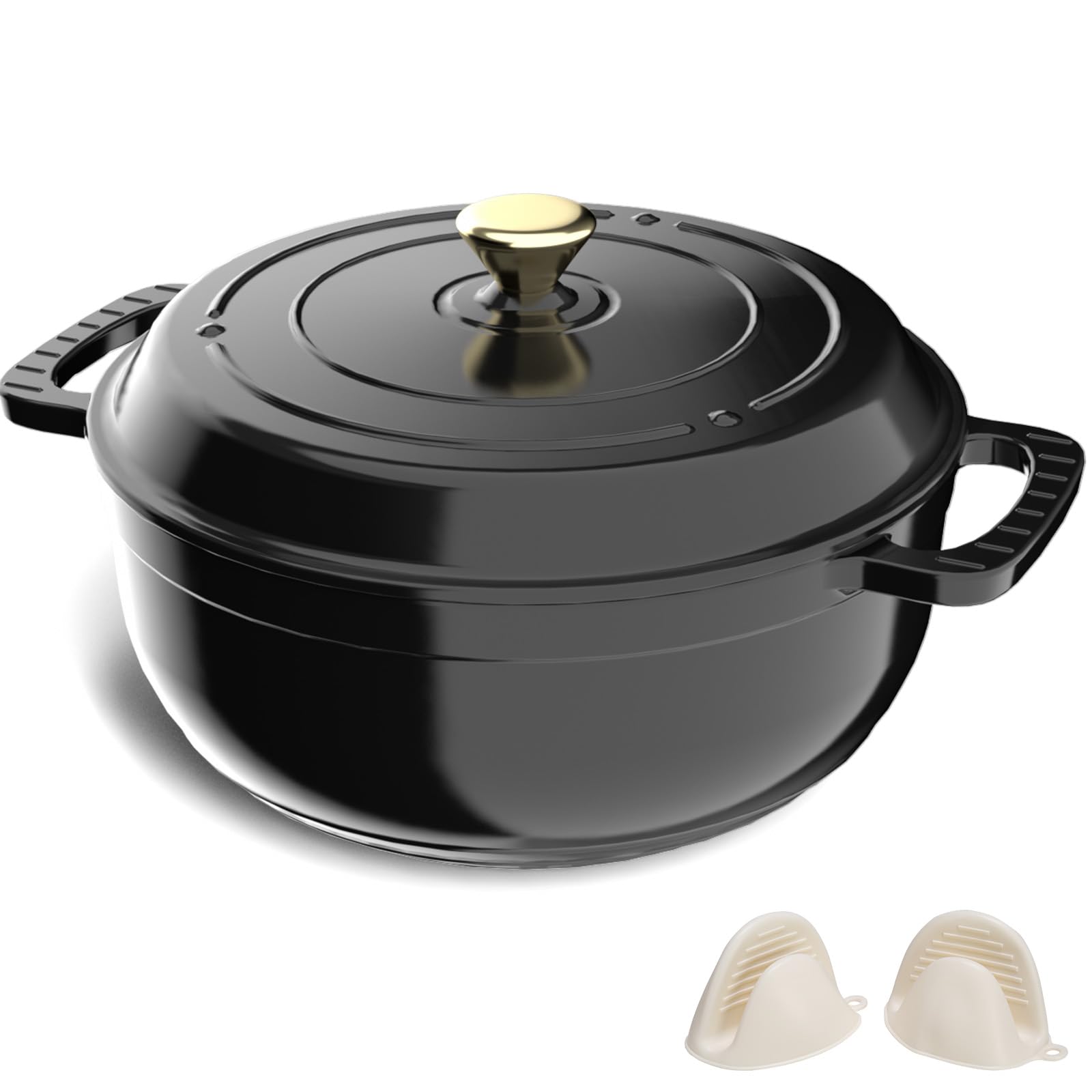 ROVSUN 7.5 QT Enameled Cast Iron Round Dutch Oven Black