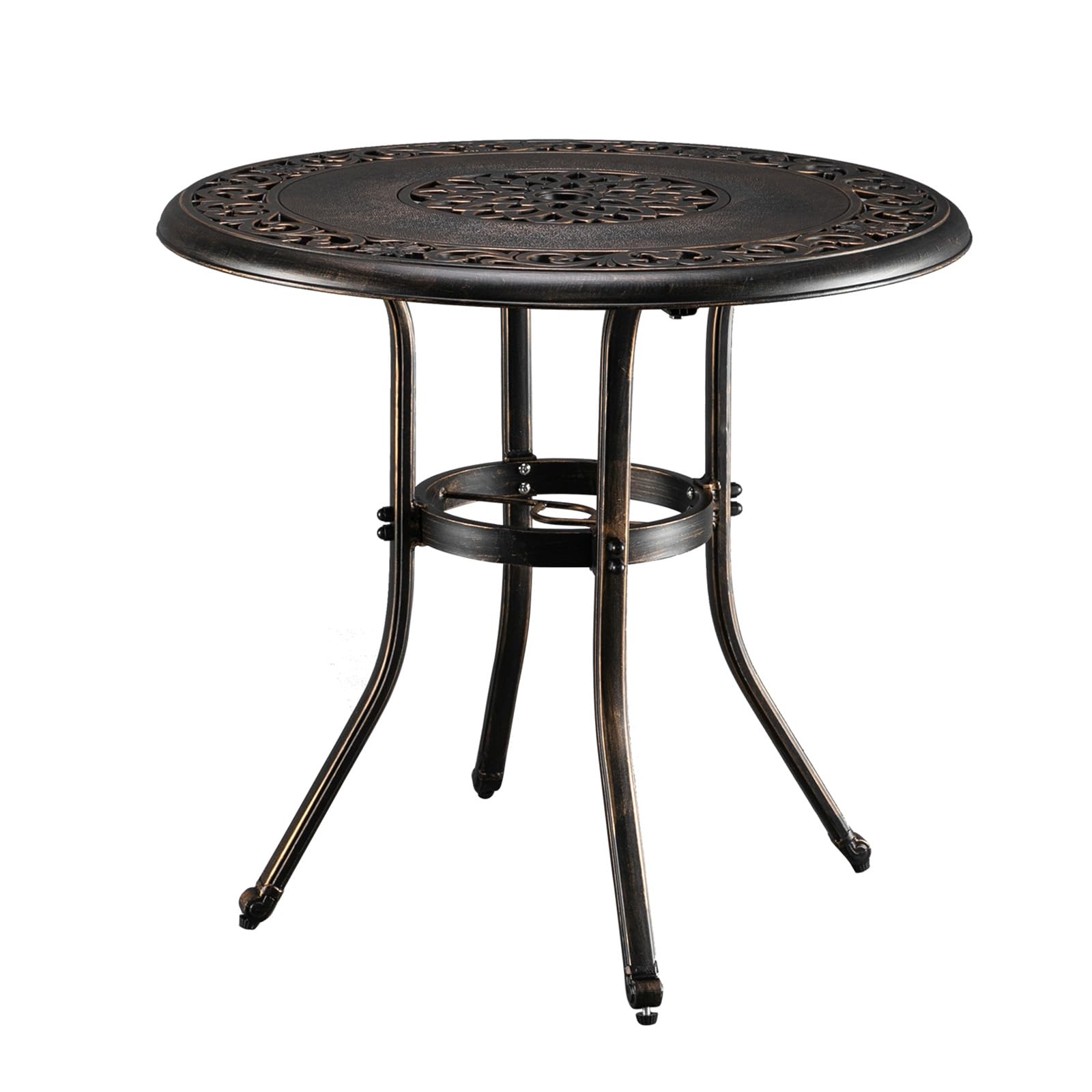 32 inch patio table with umbrella hole VINGLI 32-in W Outdoor Patio Table with Umbrella Hole/Cast Aluminum Round Patio Dining Table Bistro Table for Backyard Bronze one_size