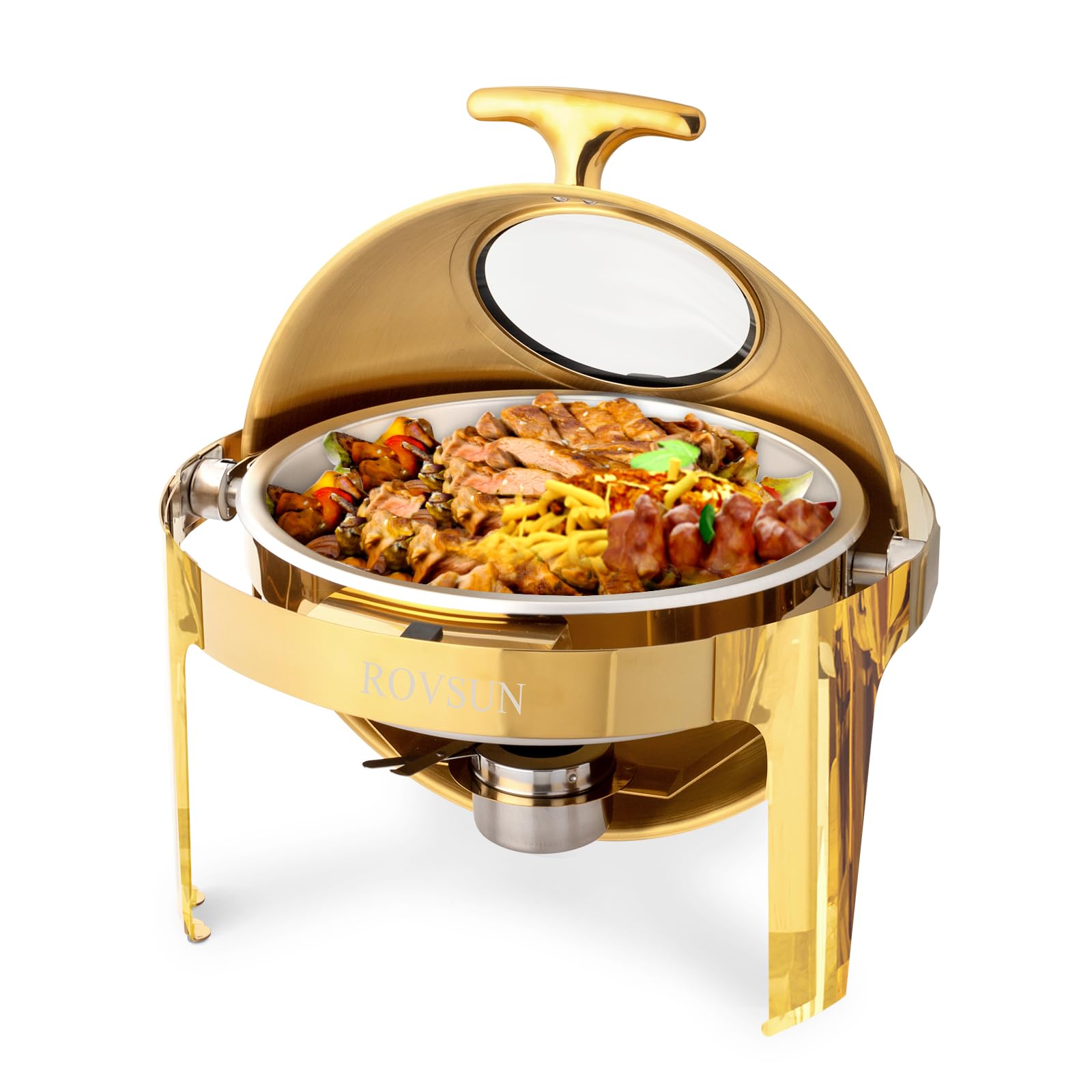 ROVSUN 6 QT Roll Top Round Gold Chafing Dish Set with Visible Window