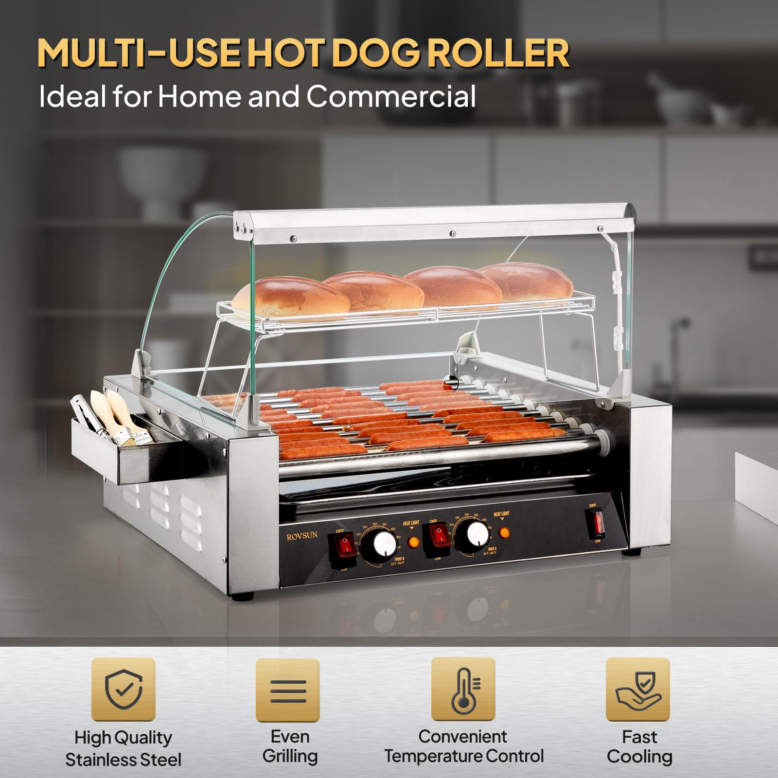 ROVSUN 30 Hot Dog Roller Grill with Cover