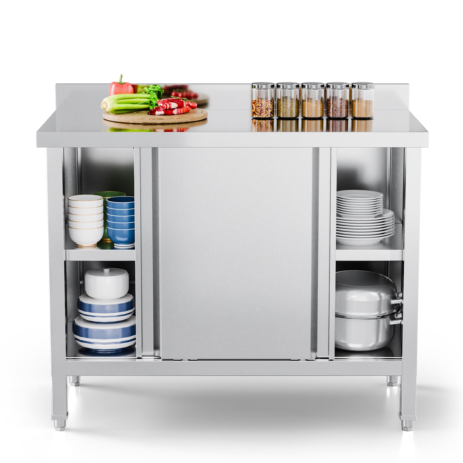 ROVSUN 39" x 19" Stainless Steel Table with Cabinet & Backsplash