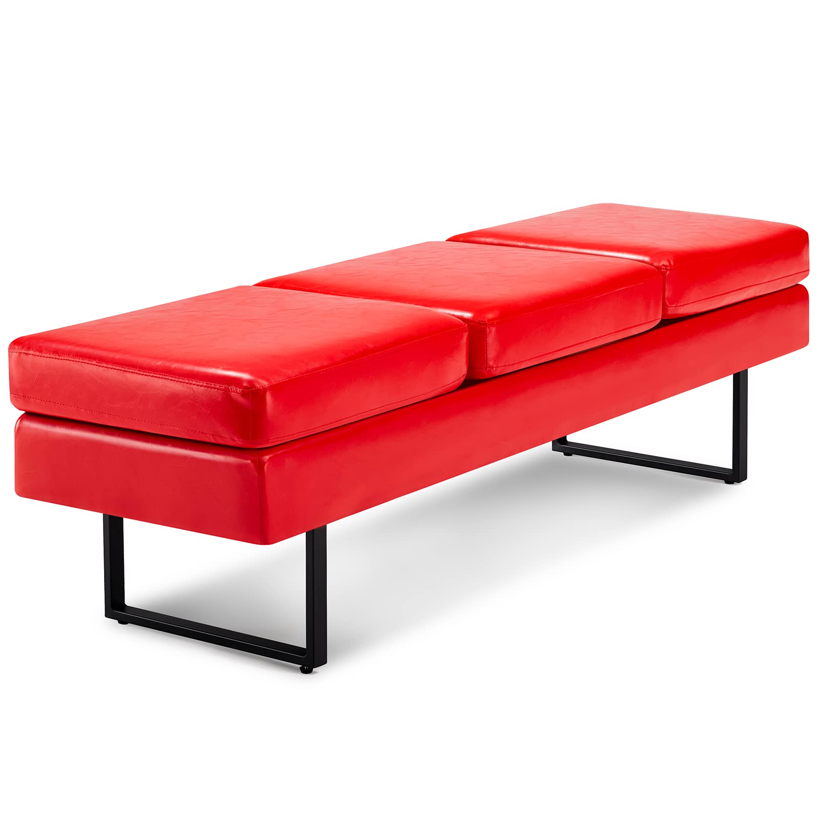 59.5" Waiting Chair Bench Seating Faux Leather Red