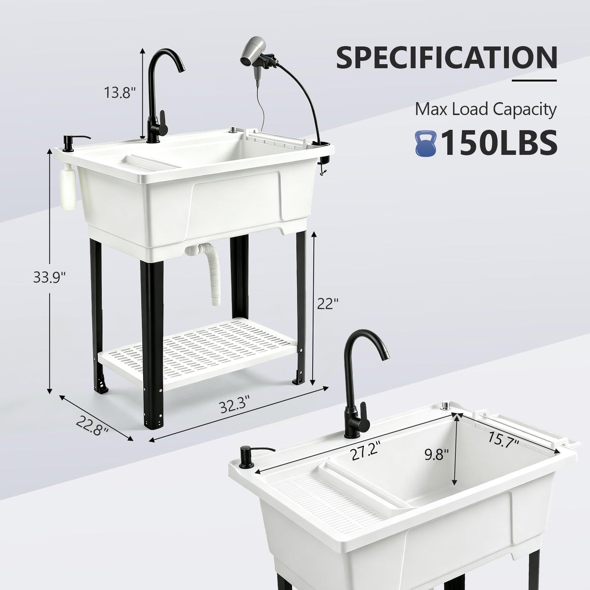 ROVSUN 32" X 22" Freestanding Pet Washing Station Utility Sink White