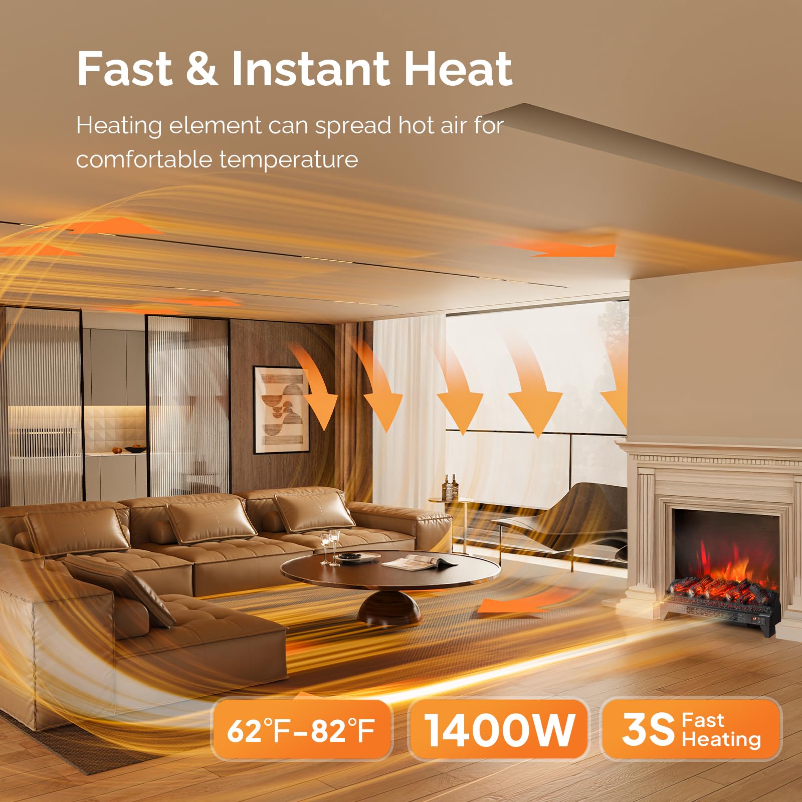 ROVSUN 26" Wide 1400W 120V Electric Fireplace Insert Log with Remote & WiFi Control