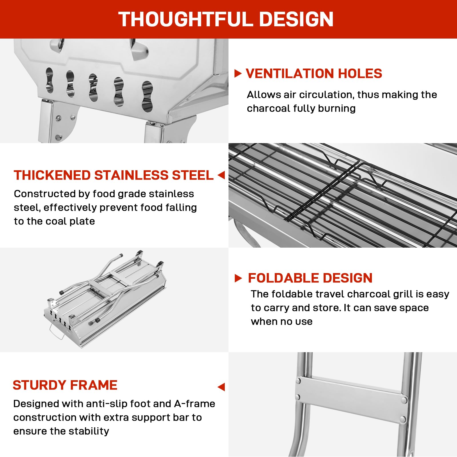 ROVSUN 28" Portable Stainless Steel Charcoal Grill Foldable