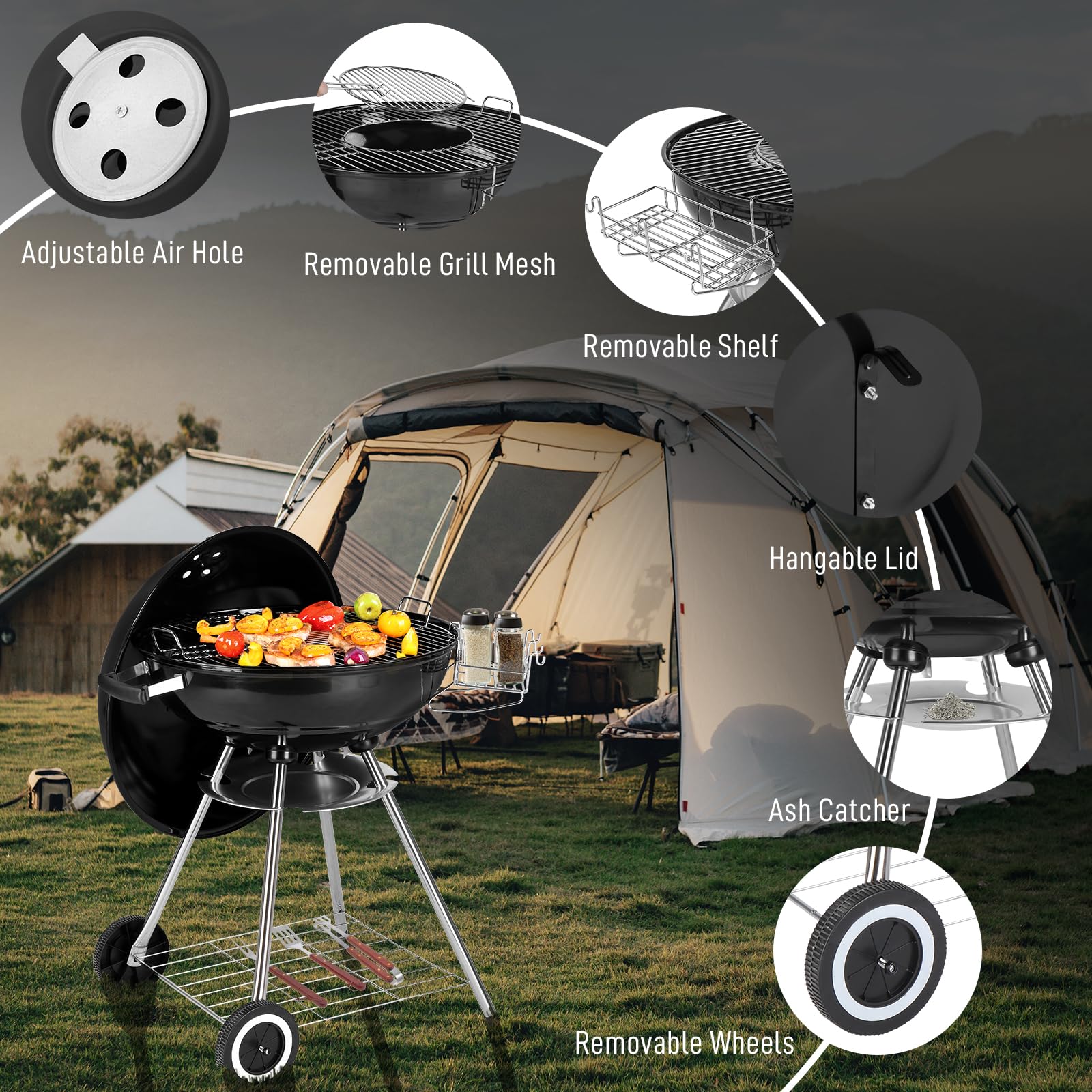 ROVSUN 22" Charcoal Grill with Wheels and Storage Holder