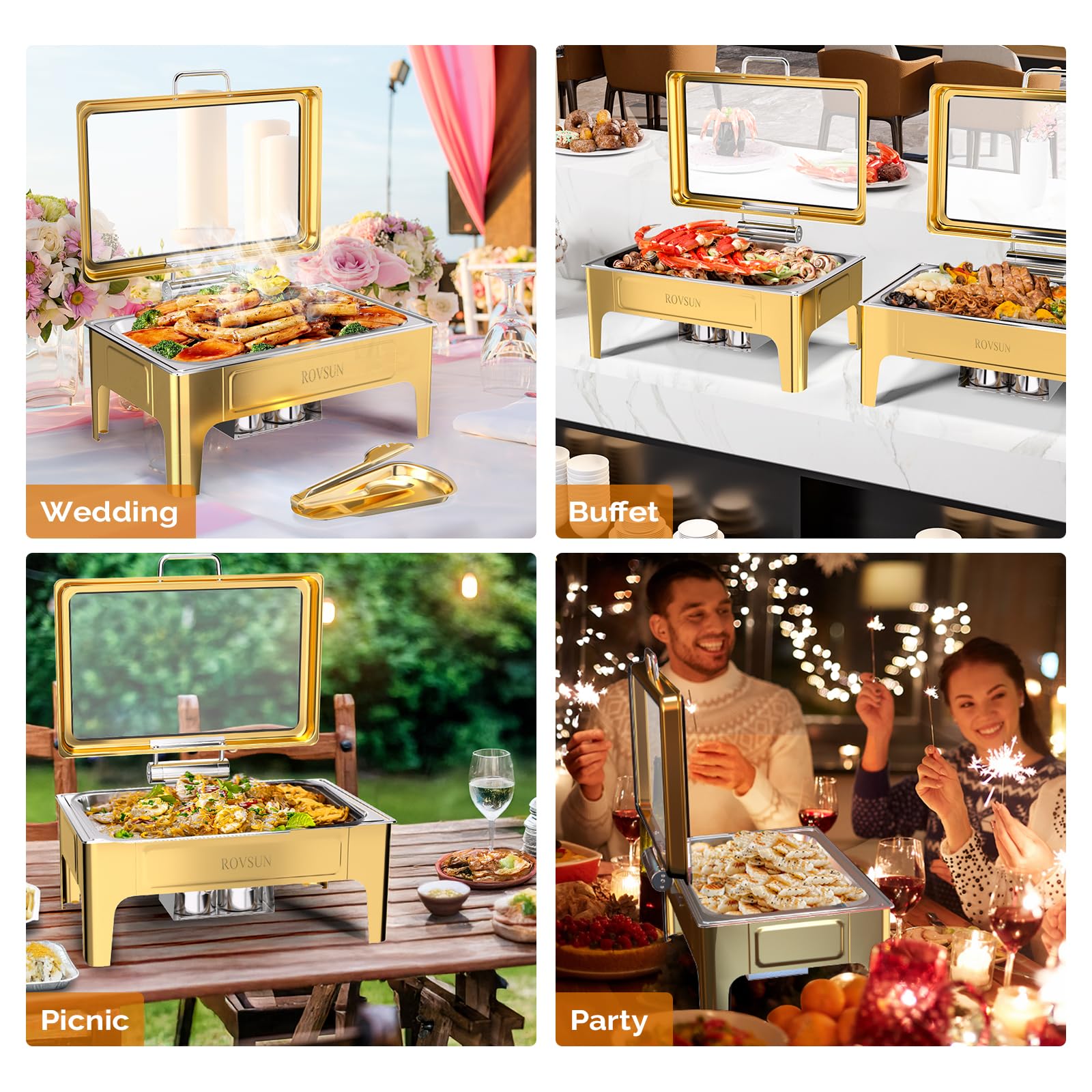ROVSUN 9 QT Rectangle Gold Chafing Dish Set with Serving Tong