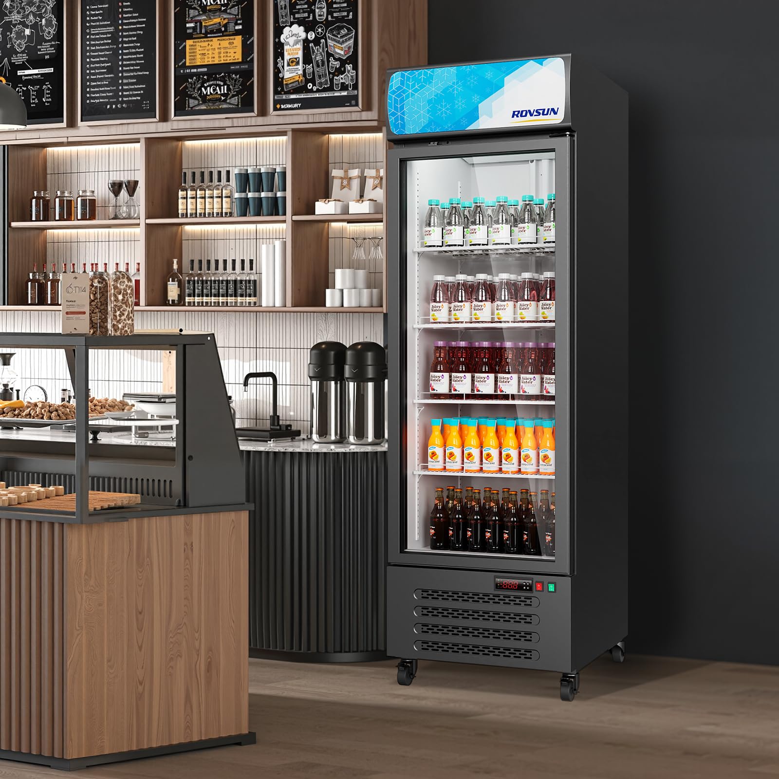 ROVSUN 25" 17 Cu.Ft. Black Glass Door Merchandising Refrigeration