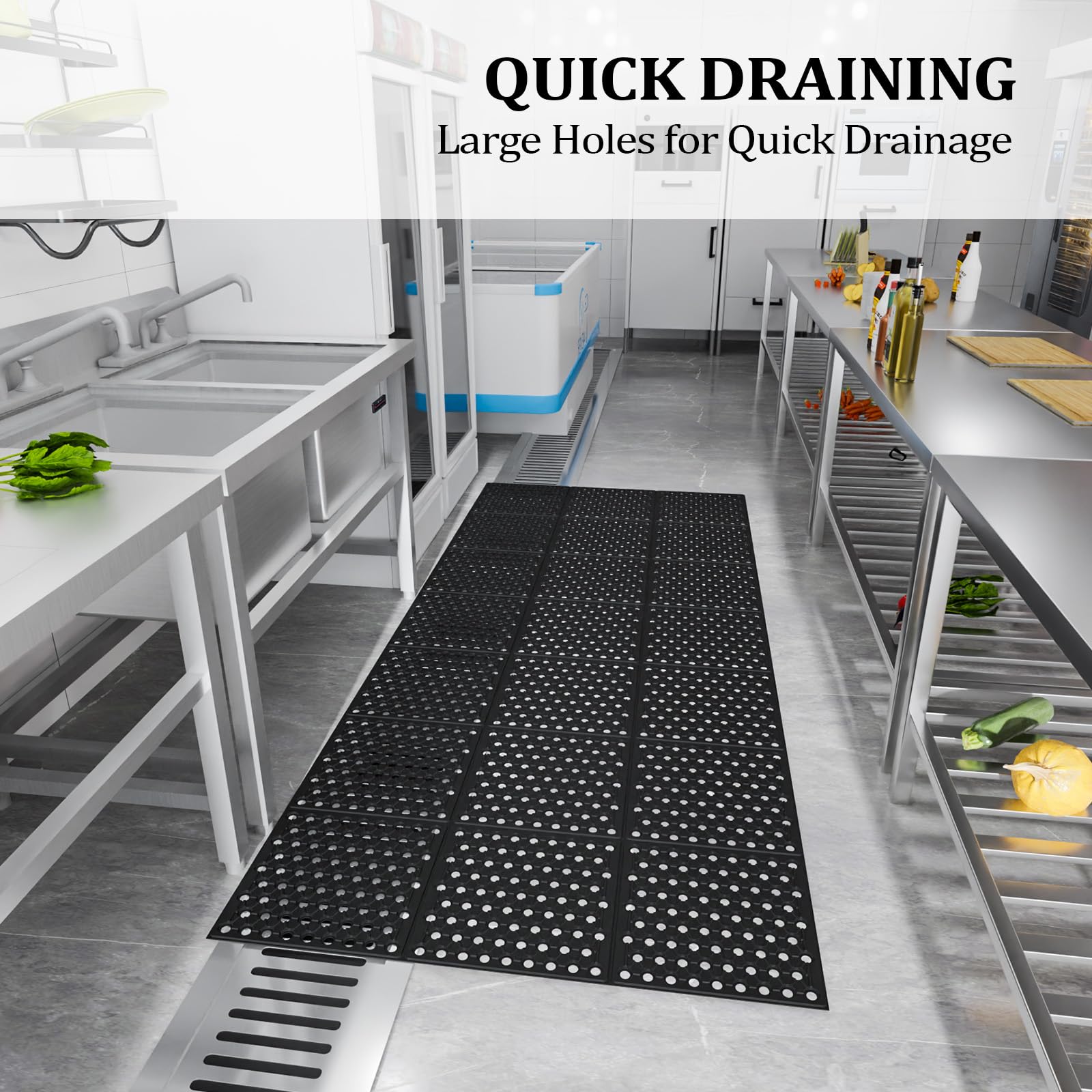 ROVSUN 36'' x 83''(3 x 7 FT) Rubber Floor Mat Anti-Fatigue Non-Slip with Holes