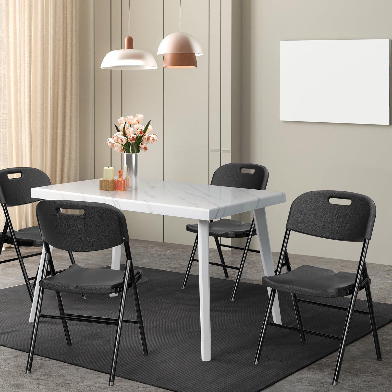 Portable HDPE Plastic Folding Chair with Steel Frame Black