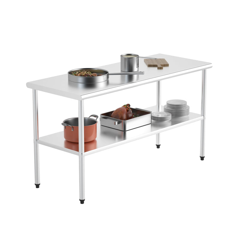 ROVSUN 60 x 24 Inch Stainless Steel Table with Undershelf