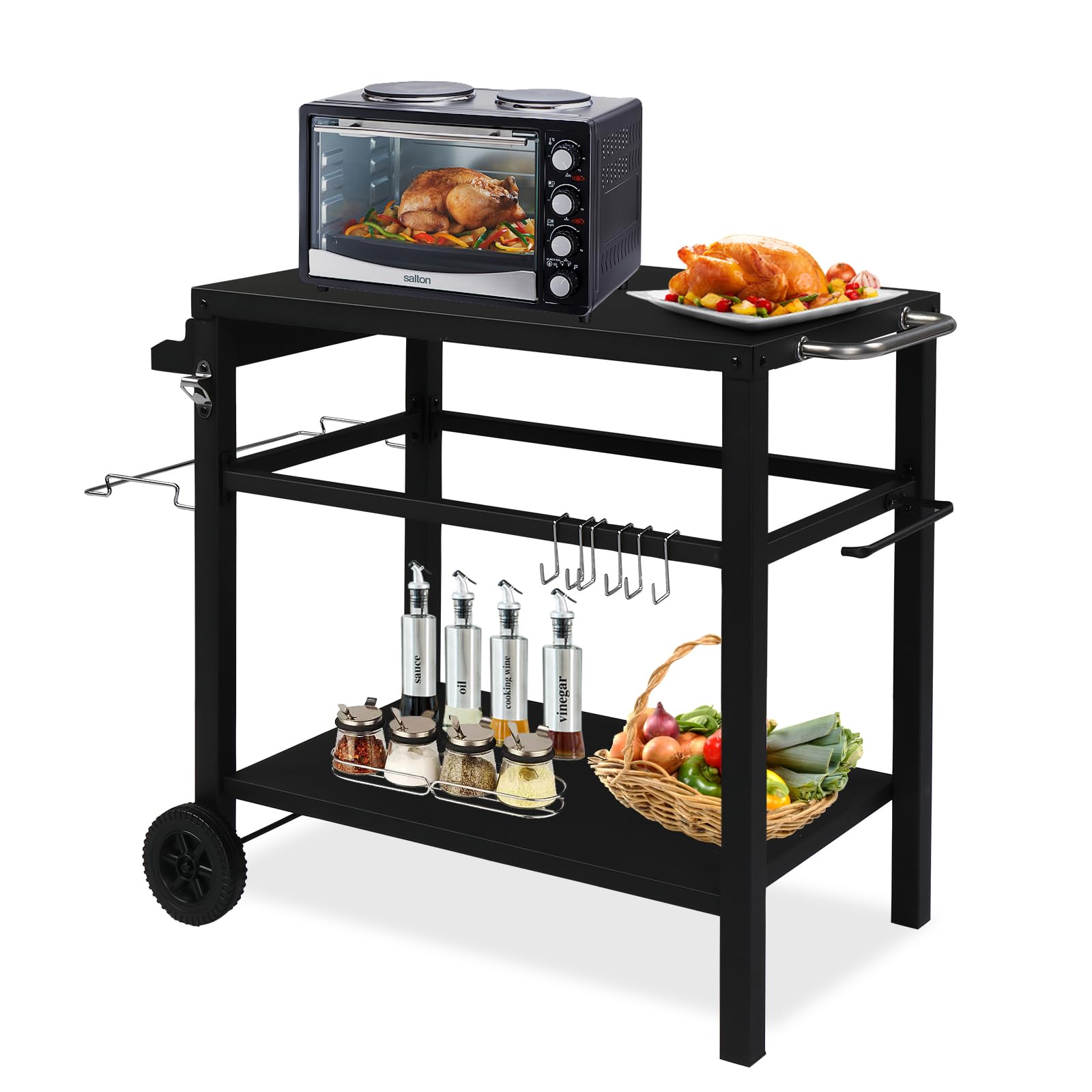 ROVSUN 44" Outdoor Grill Cart with Flattop Black