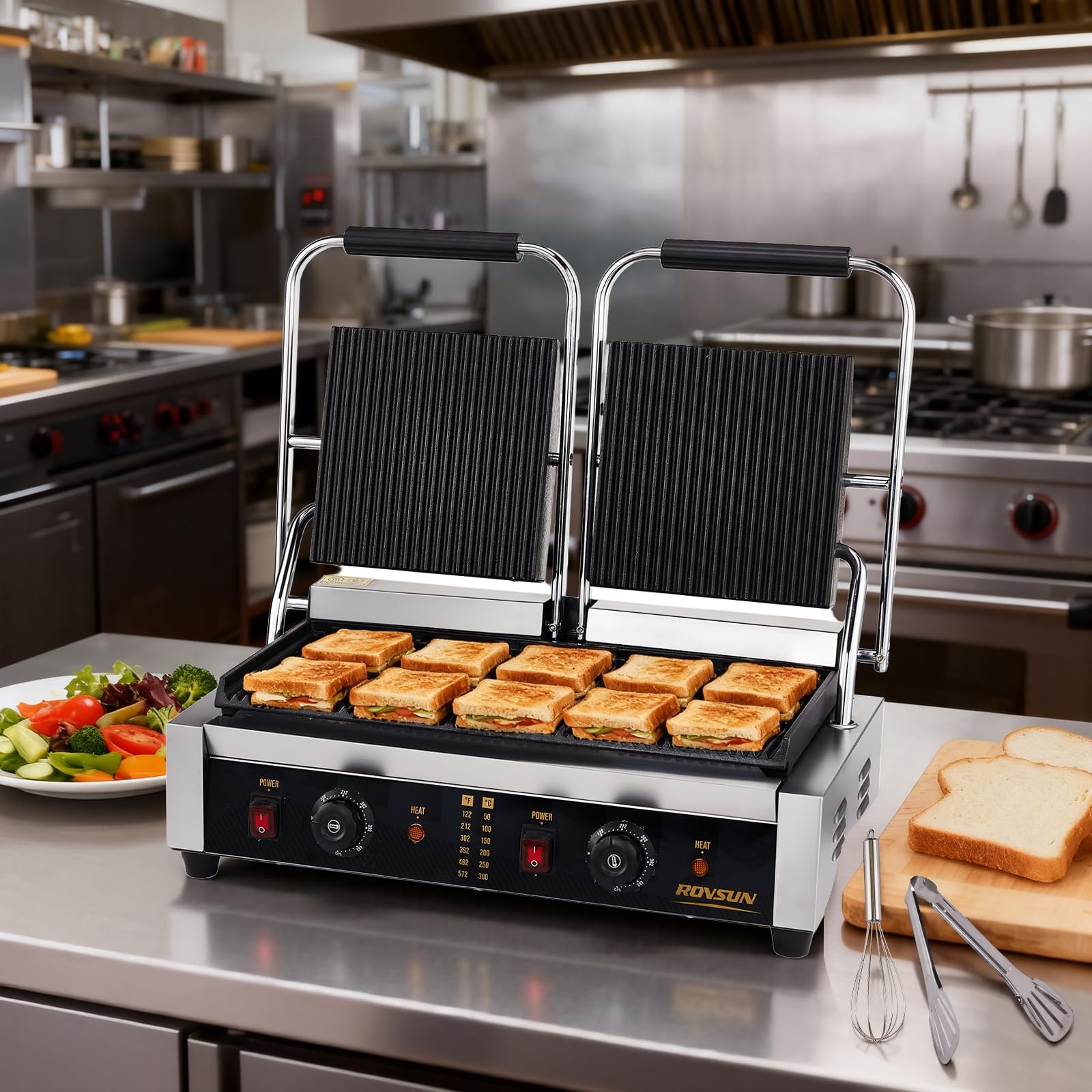ROVSUN 22" 3600W 110V Commercial Panini Press Grill with Adjustable Temp