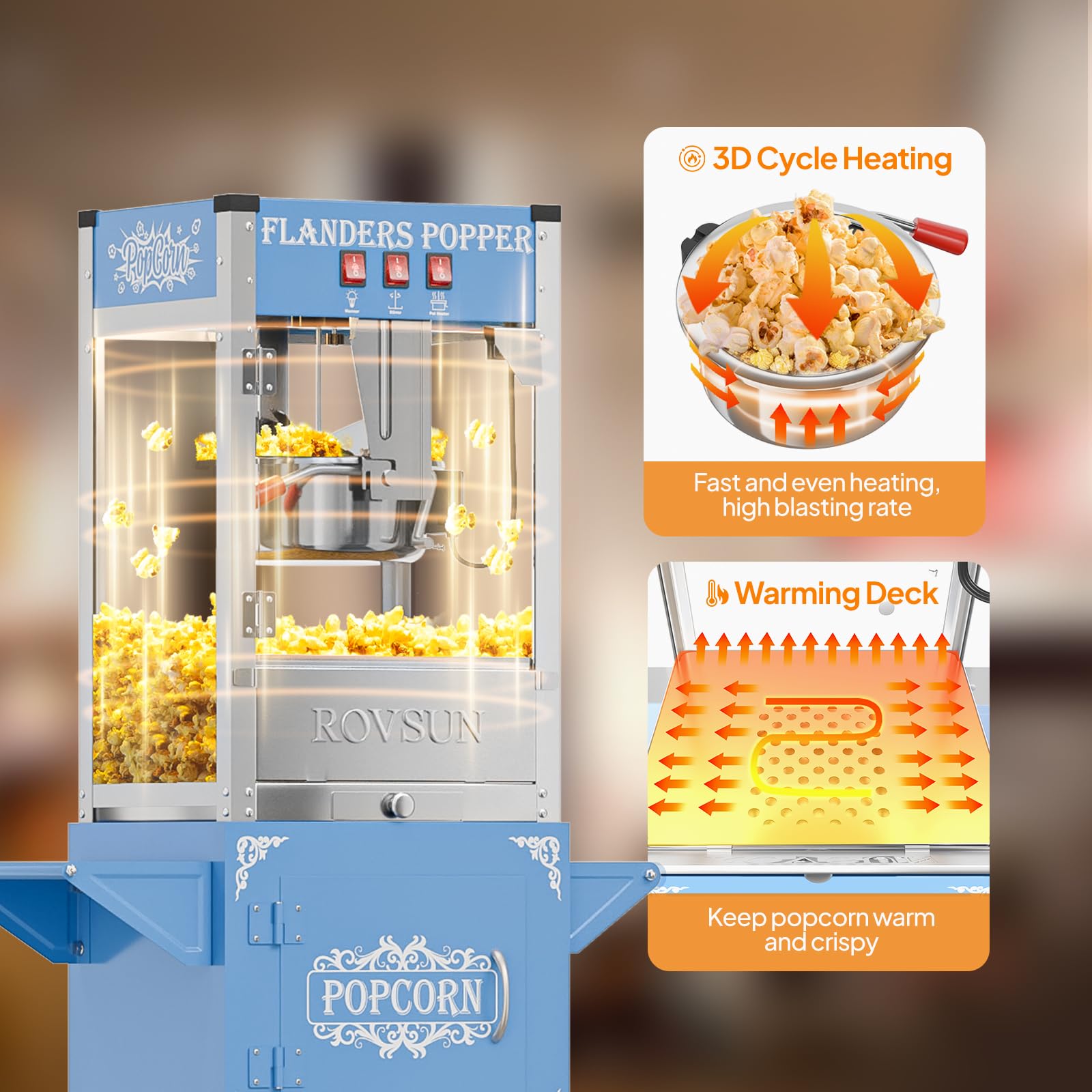 ROVSUN 8 oz Blue Popcorn Machine with Cart