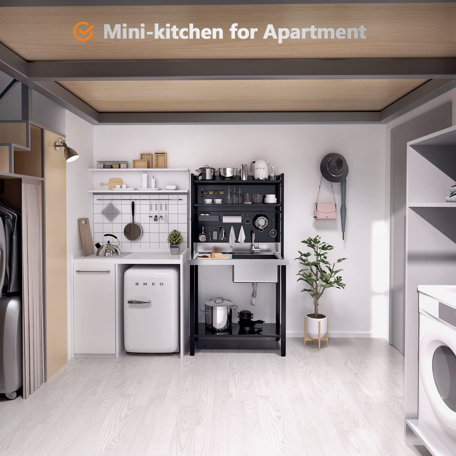 ROVSUN 36" x 21" One Compartment Stainless Steel Sink with Shelves