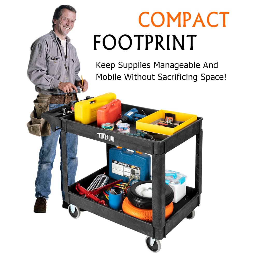 2-Tier 47" x 26" 550 lb. Capacity Plastic Utility Cart with Wheels Black