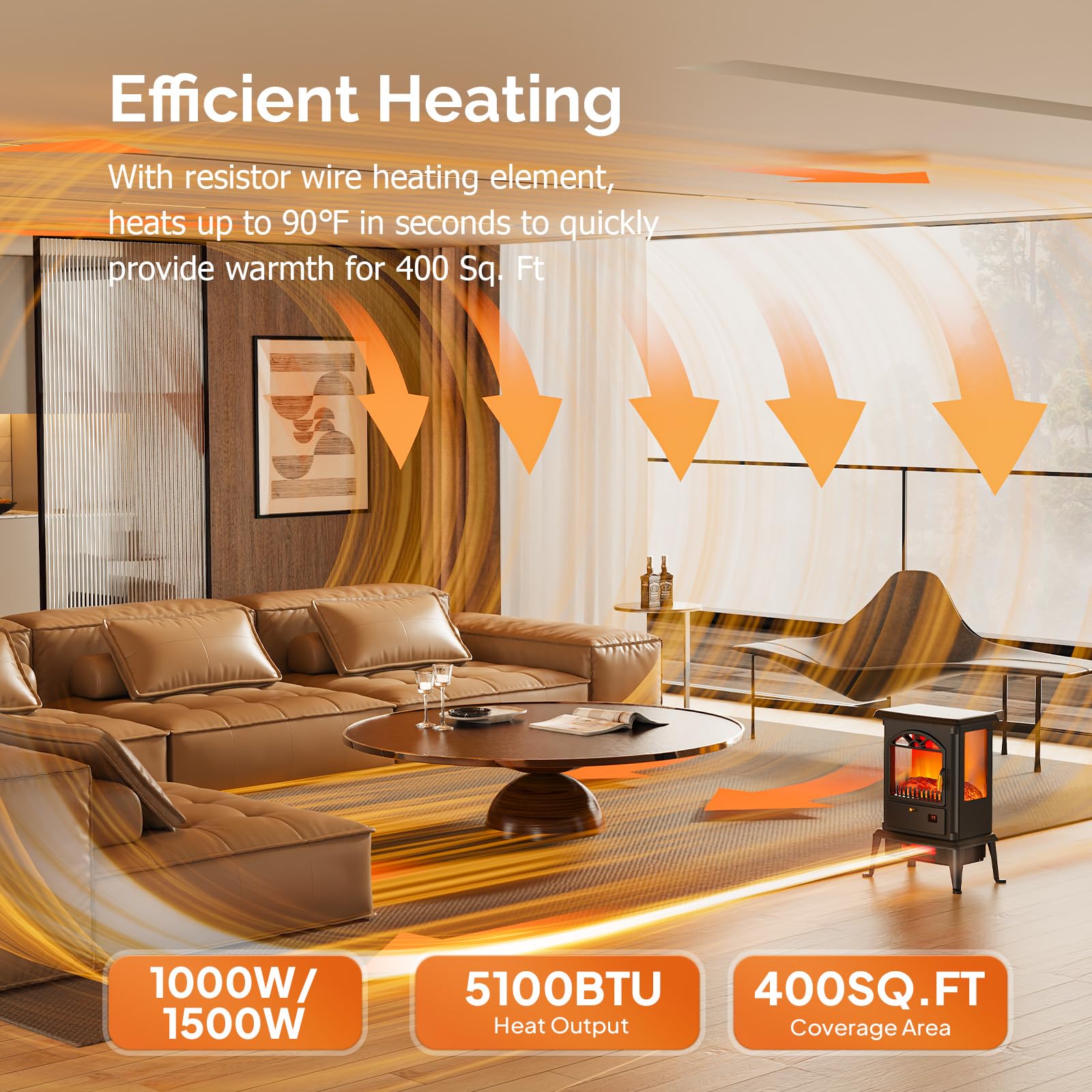 ROVSUN 22" High 1500W 120V Electric Fireplace Stove with Remote Black