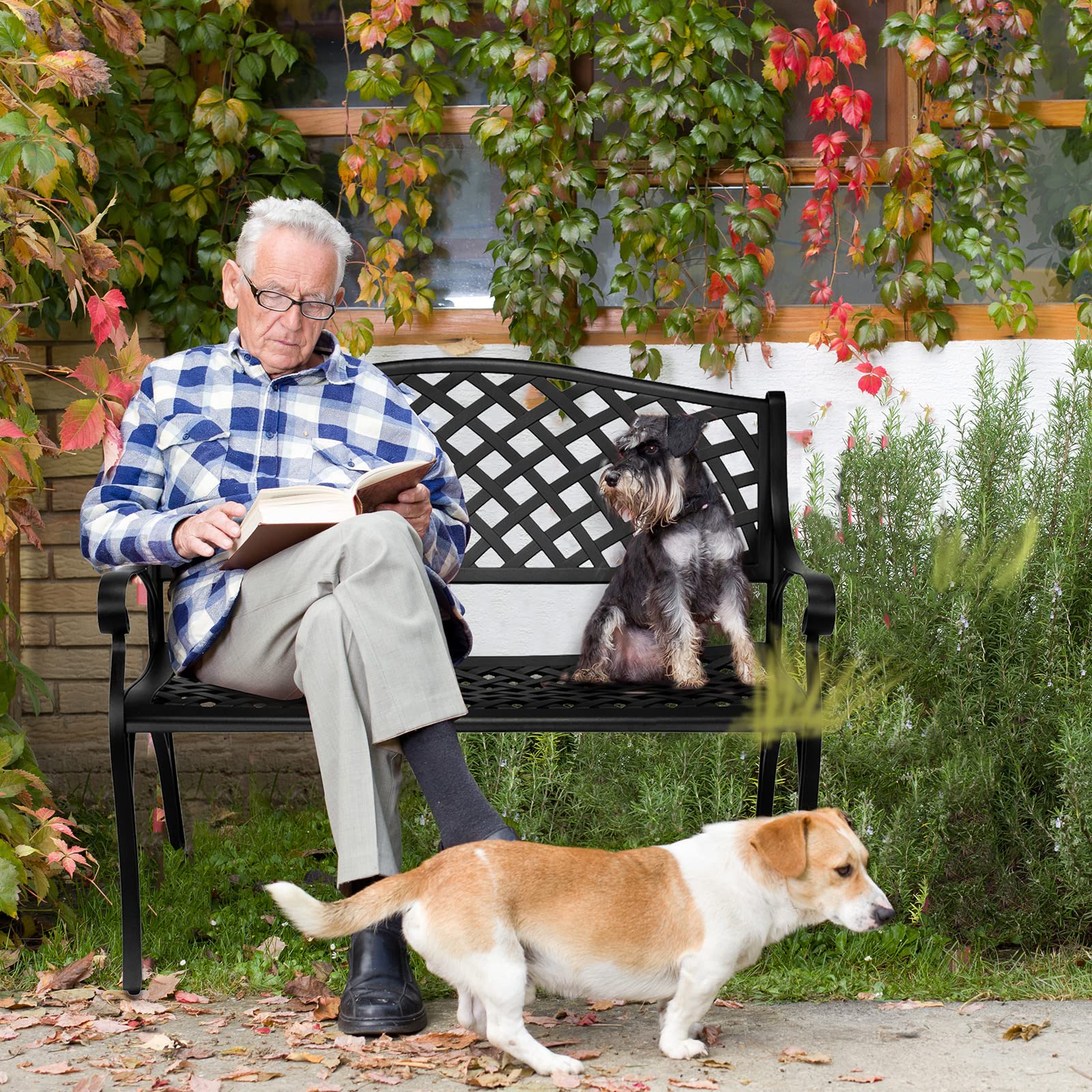 40.5" Outdoor Bench Cast Aluminium Black