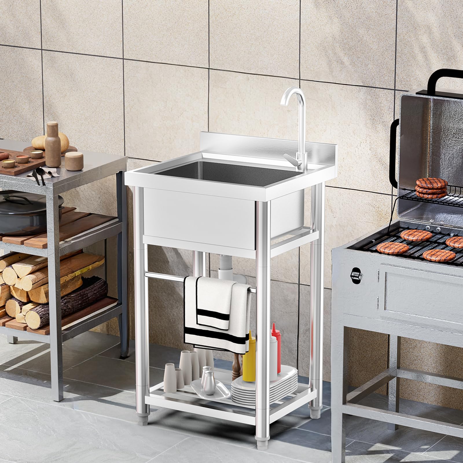 ROVSUN 22" x 20" One Bowl Stainless Steel Sink with Faucet