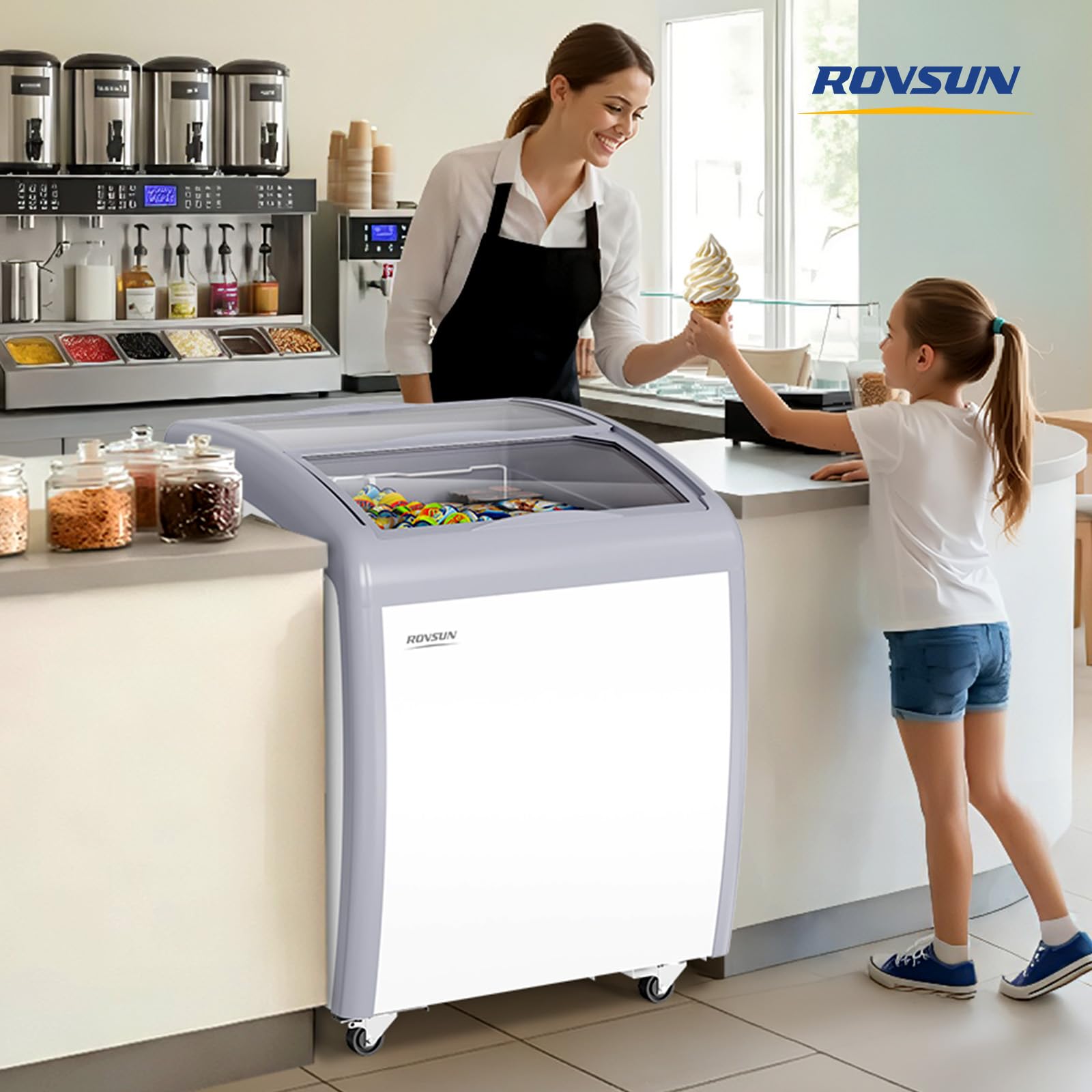 ROVSUN 26" 5.7 Cu.Ft. Curved Top Display Ice Cream Freezer