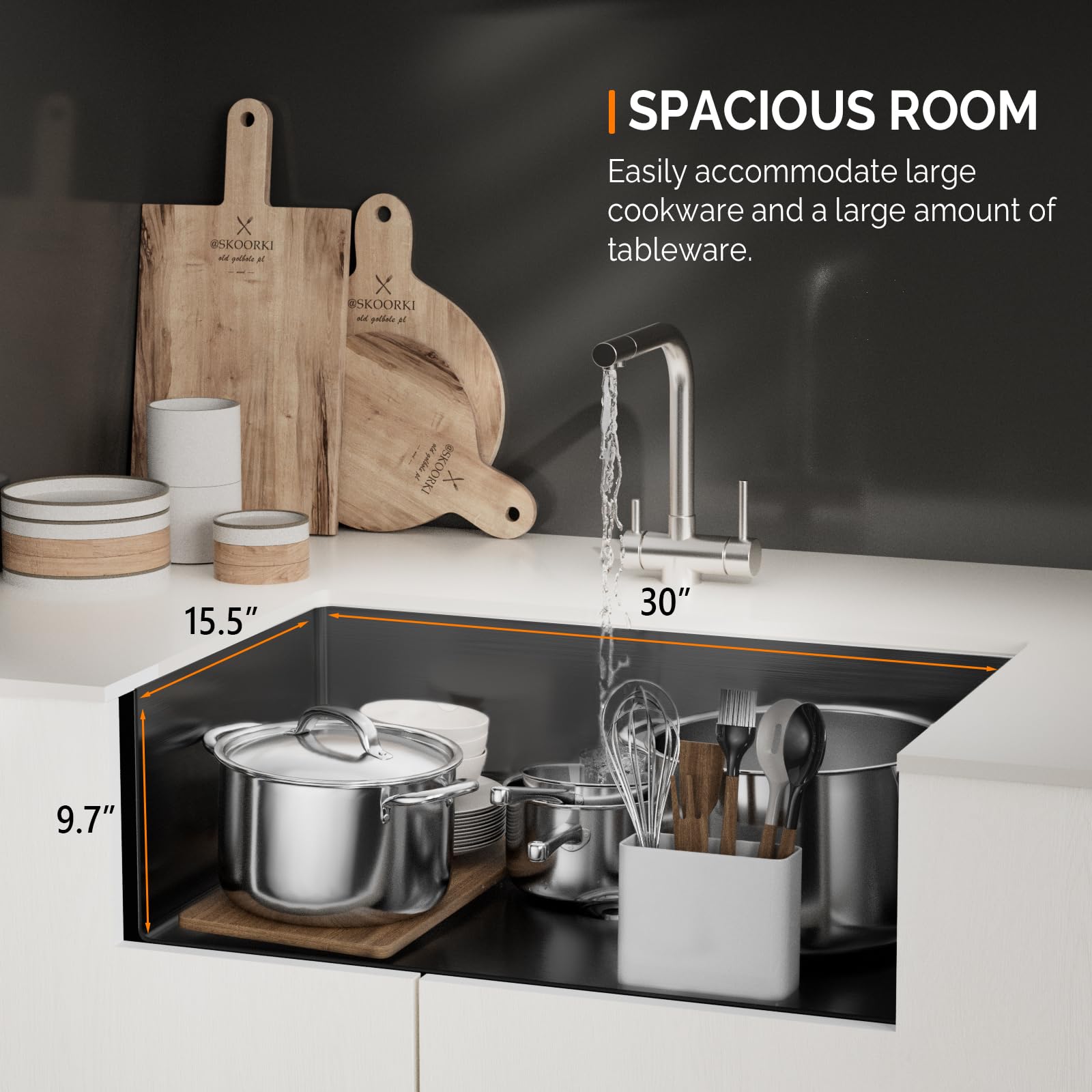 ROVSUN 30" x 19" Undermount Stainless Steel Sink for Kitchen Black