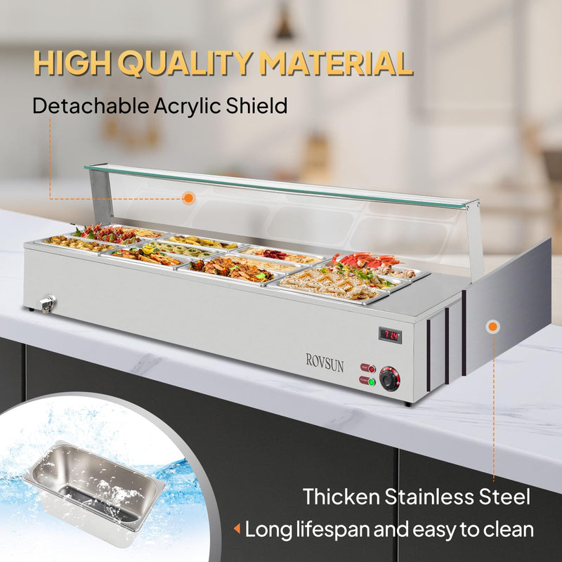ROVSUN 96QT 1500W 110V 12-Pan Electric Steam Table Food Warmer Countertop Commercial