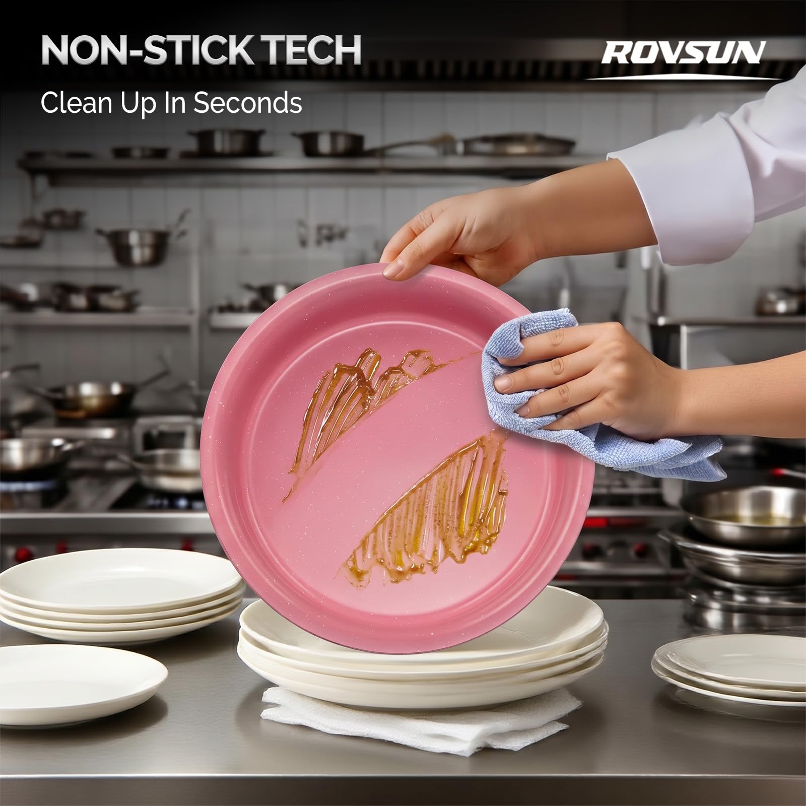 ROVSUN 5 QT Round Pink-Gold Chafing Dish Buffet Set with Lid Holder