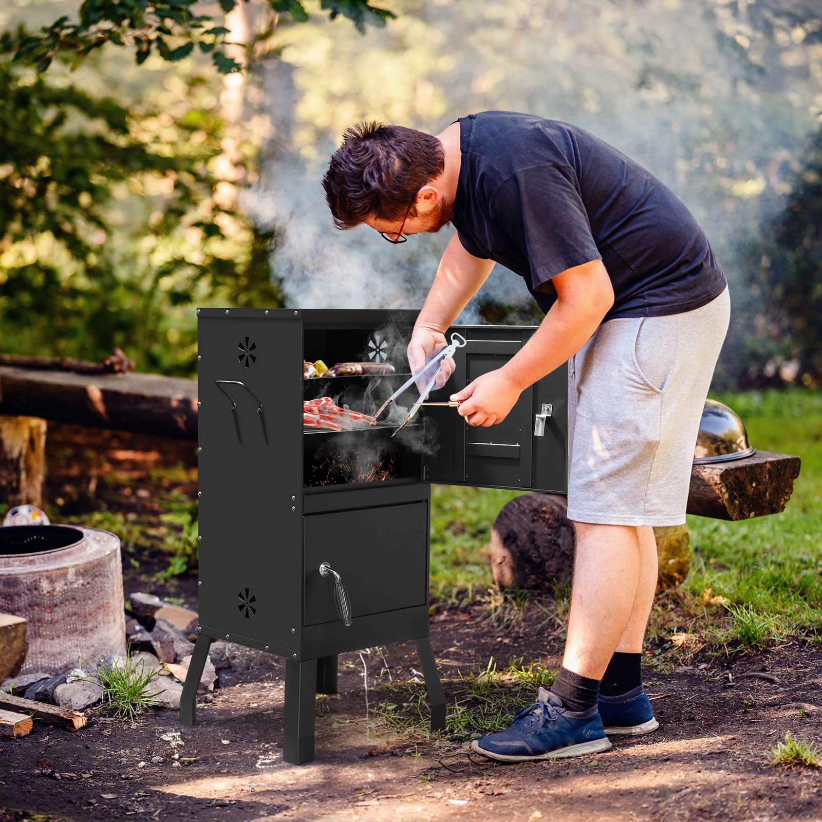 ROVSUN 2-in-1 Outdoor Smoker with Double Doors