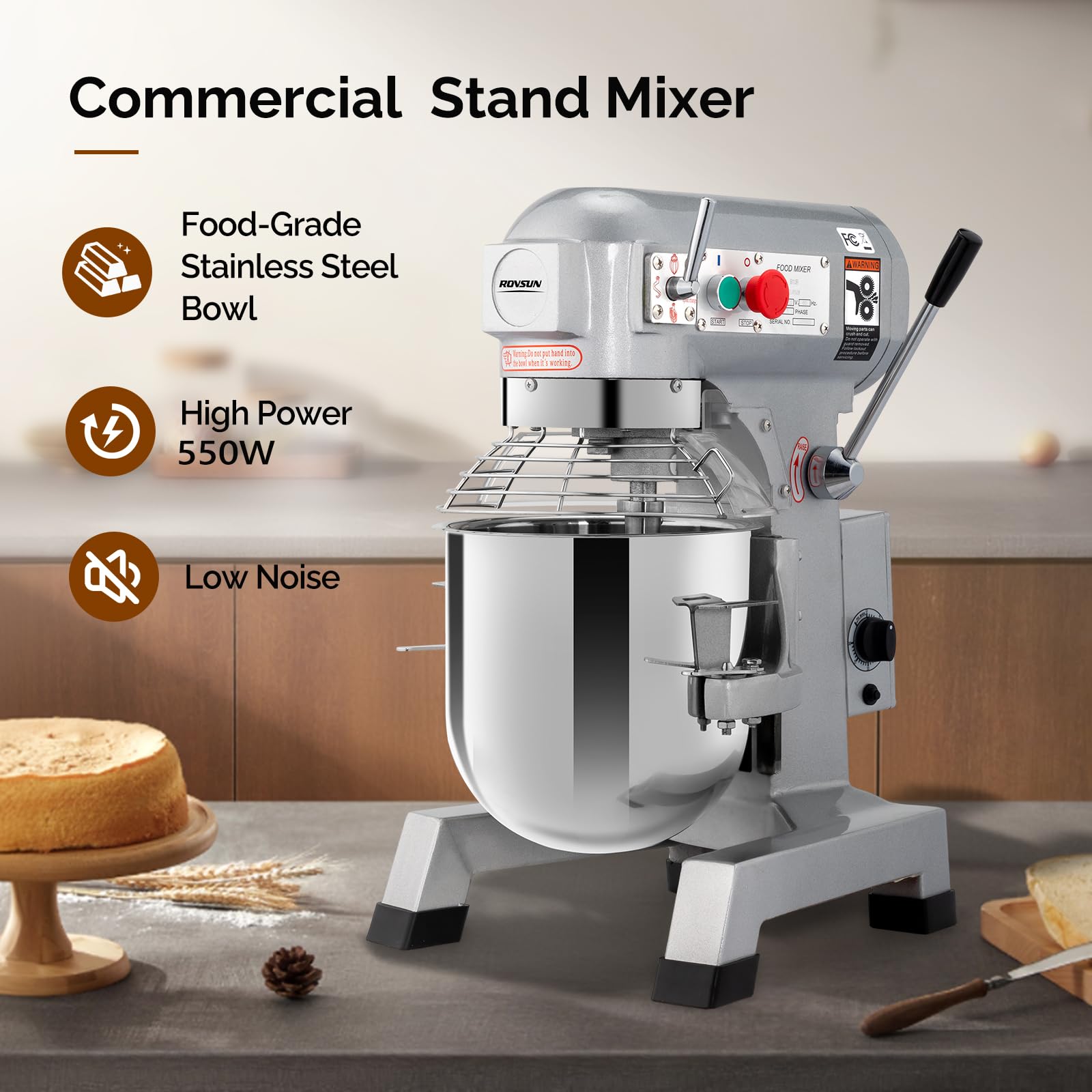 ROVSUN 15 QT 550W 110V Commercial Dough Mixer with 3 Speed Silver