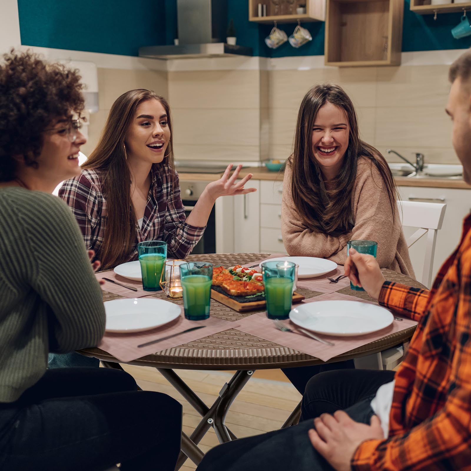 32" Round Folding Portable Plastic Dining Table Brown