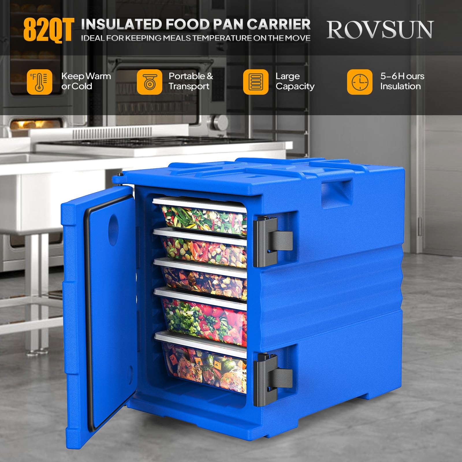 ROVSUN 82 QT Insulated Food Pan Carrier with Wheels Blue