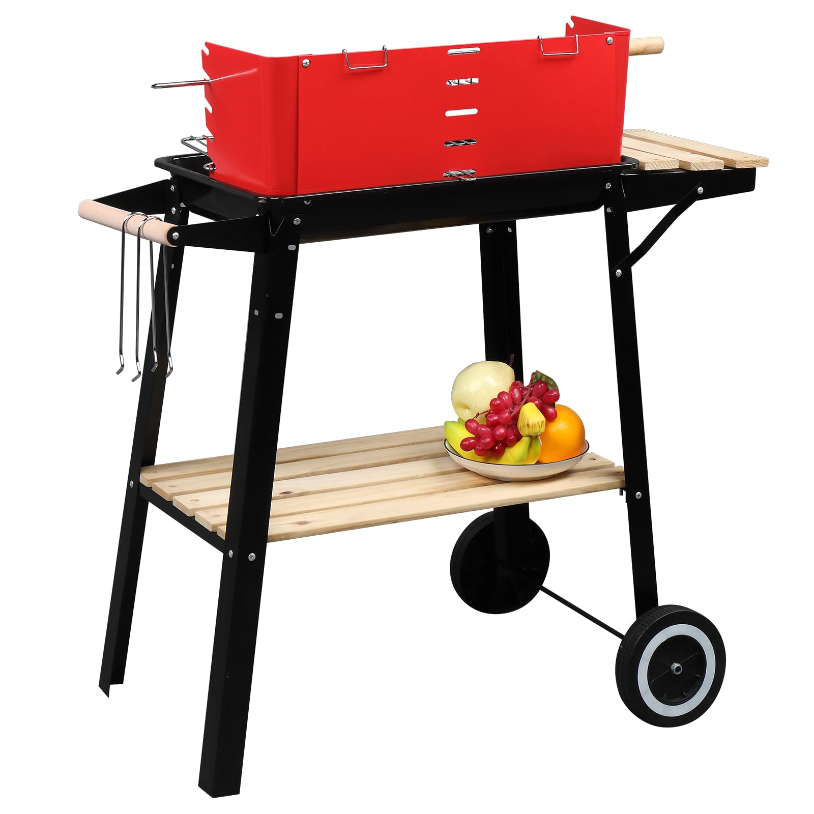 ROVSUN BBQ Charcoal Grill Outdoor Patio with Wheels & Shelves