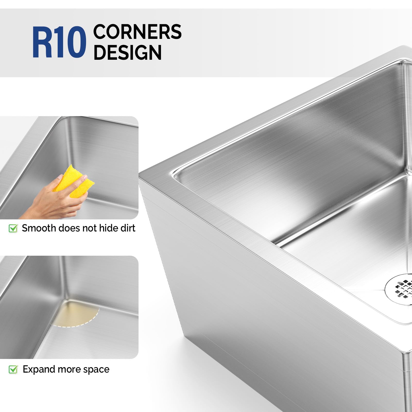 ROVSUN 19" x 22" Stainless Steel Floor Mount Mop Sink