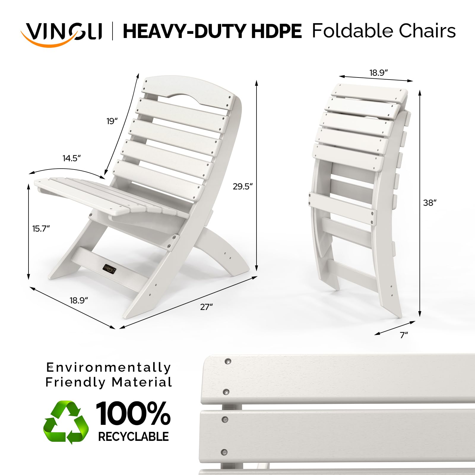 Portable Plastic Folding HDPE Adirondack Chair White