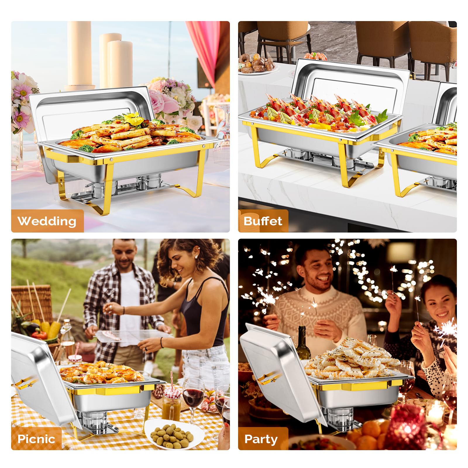 ROVSUN 9 QT Rectangle Gold Chafing Dish Set with Full Size Pans