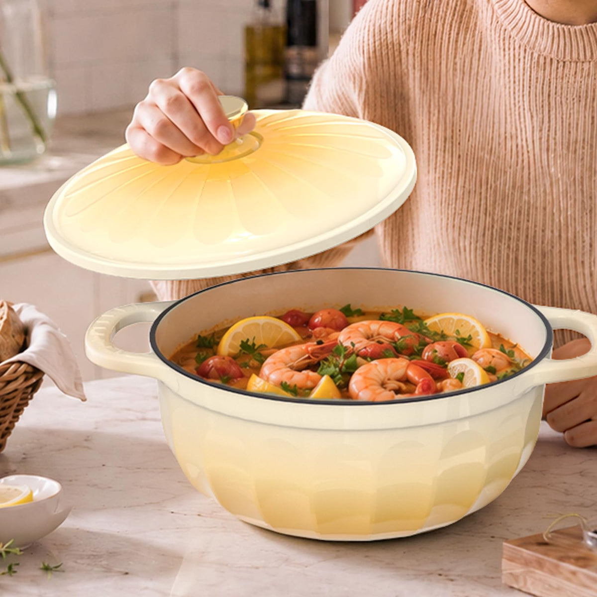 ROVSUN 5 QT Enameled Cast Iron Round Dutch Oven Yellow Gradient