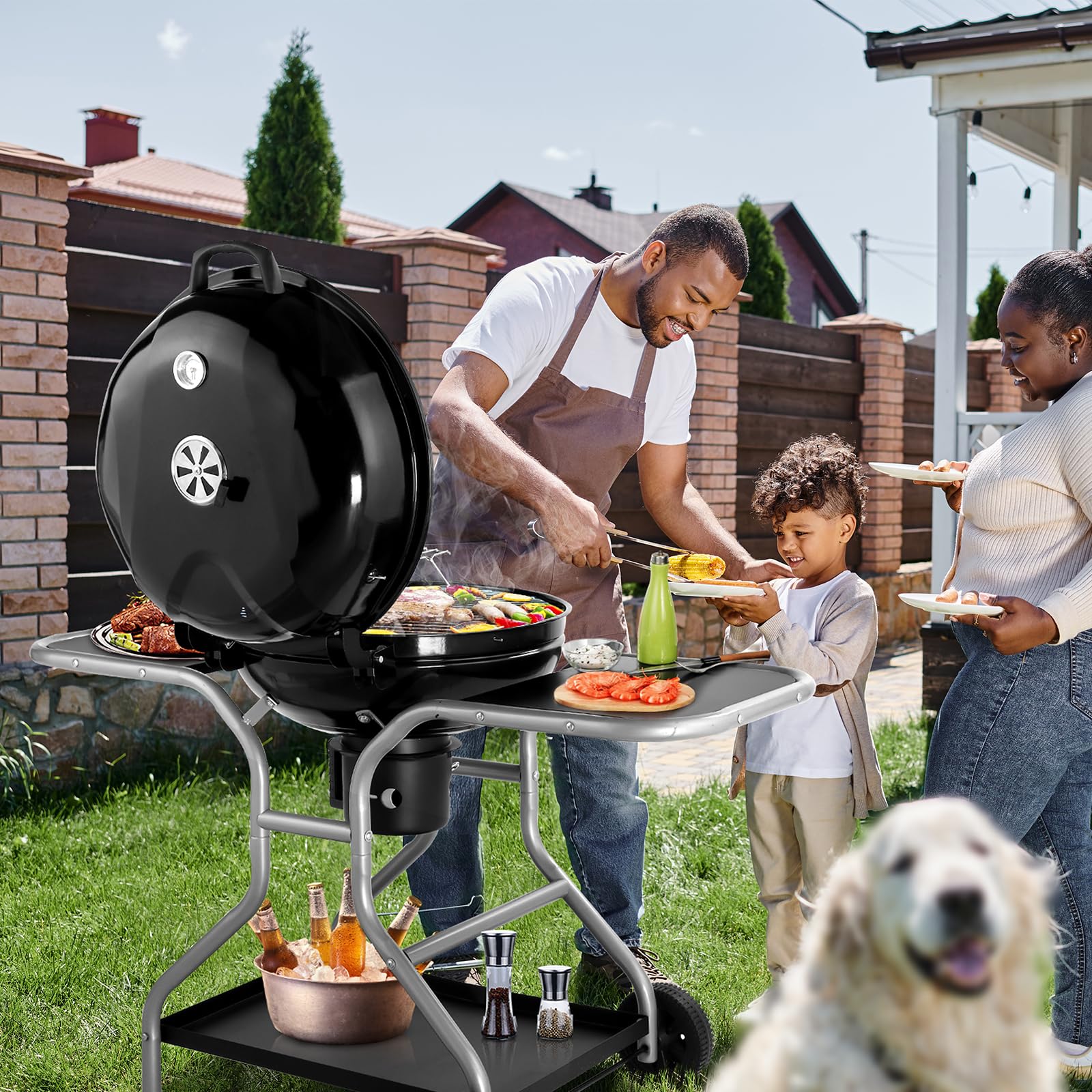 22.5" Kettle Charcoal Grill with Side Table & Ash Catcher