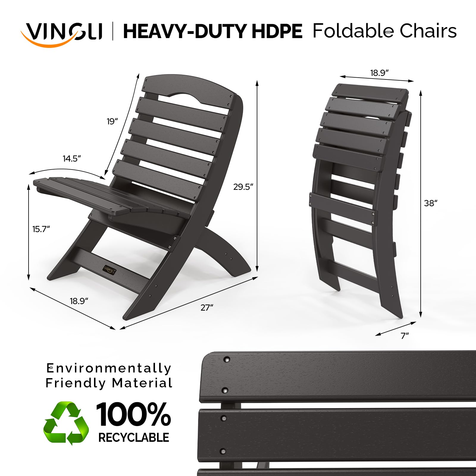 Portable Plastic Folding HDPE Adirondack Chair Black