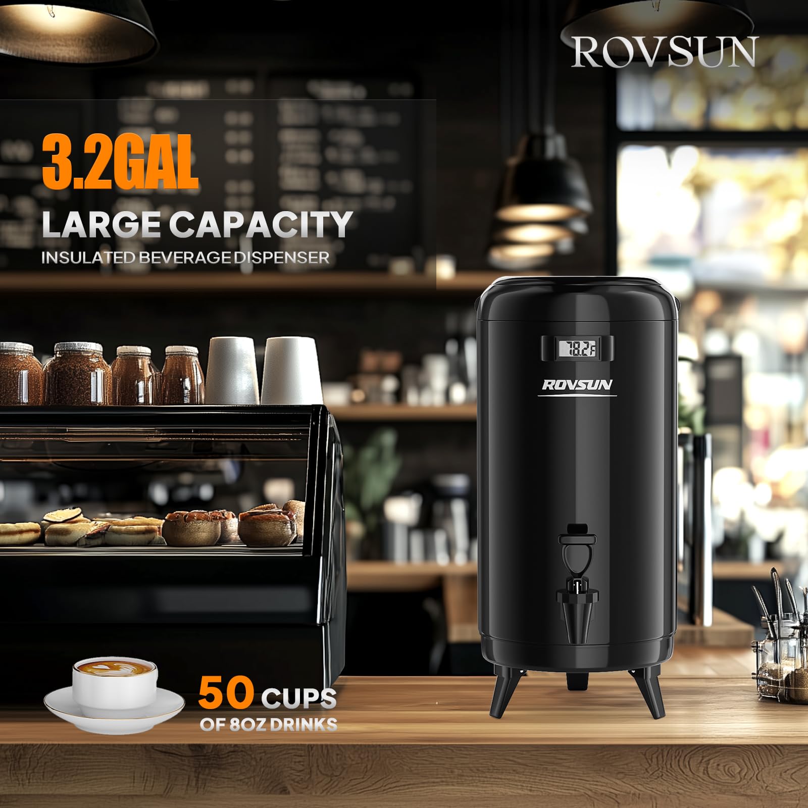 ROVSUN 3.2 Gallon Stainless Steel Insulated Beverage Dispenser Black