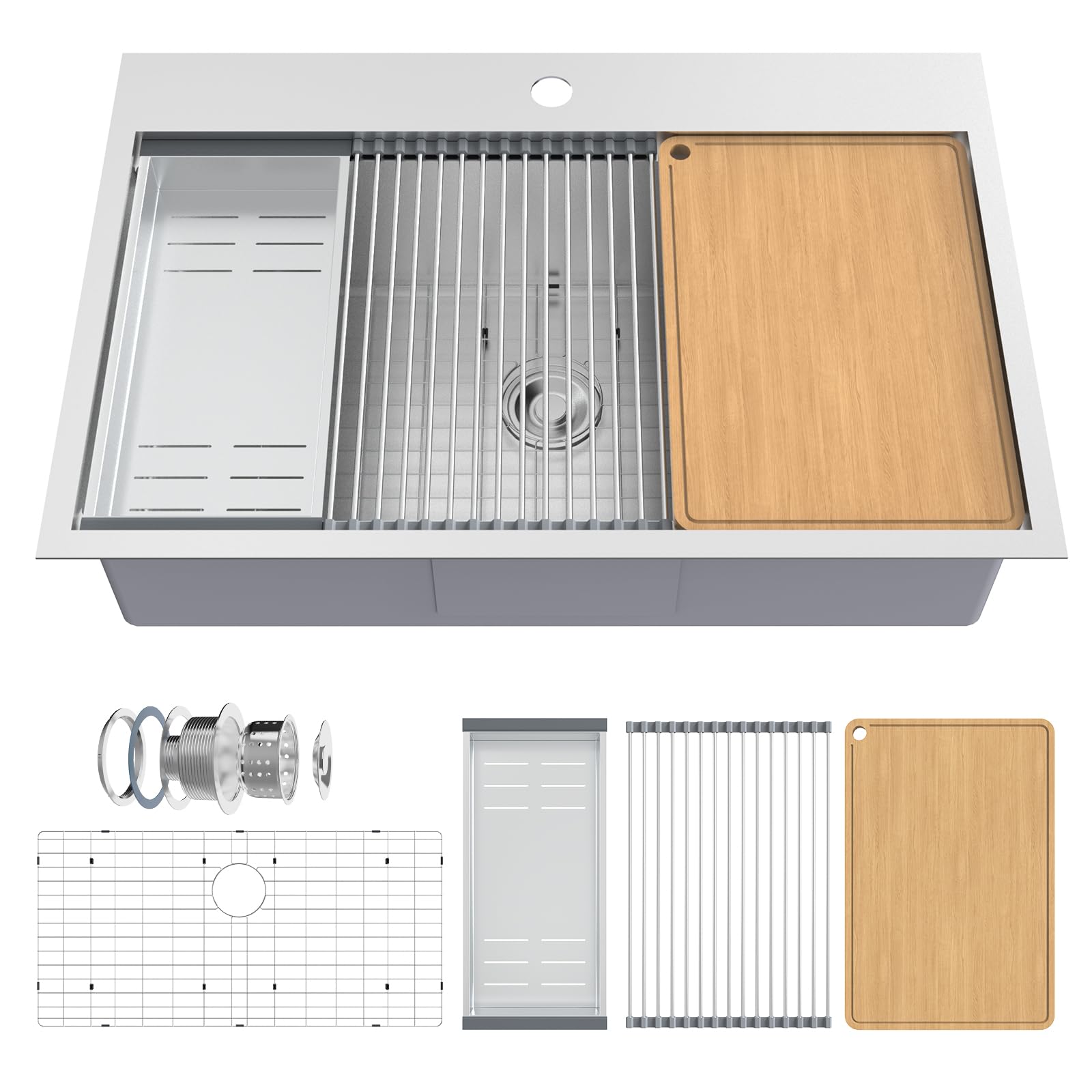 ROVSUN 33" x 22" Drop-in Stainless Steel Sink for Kitchen Silver