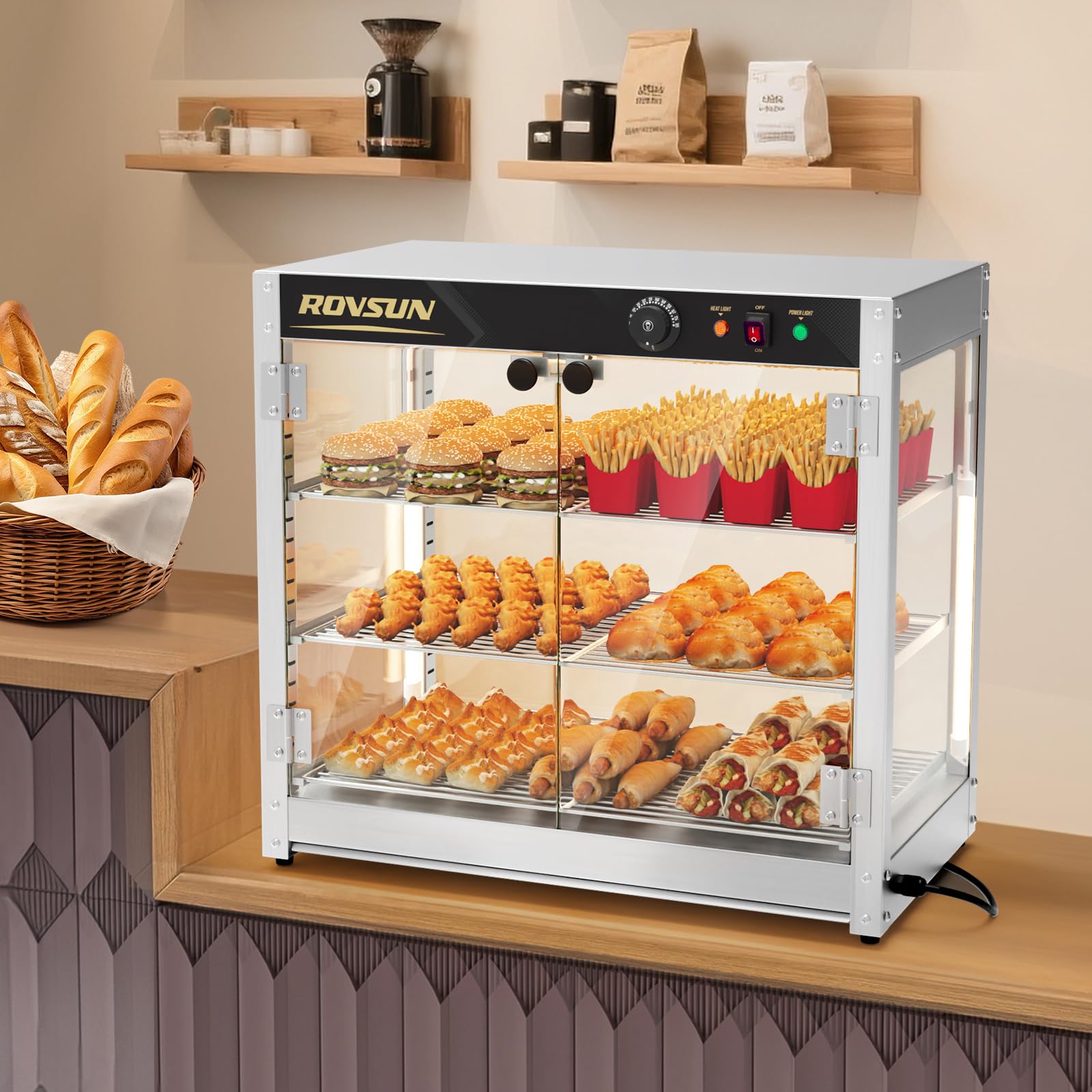 ROVSUN 3-Tier 27" 800W 110V Food Warmer Cabinet for Pizza, Pretzel