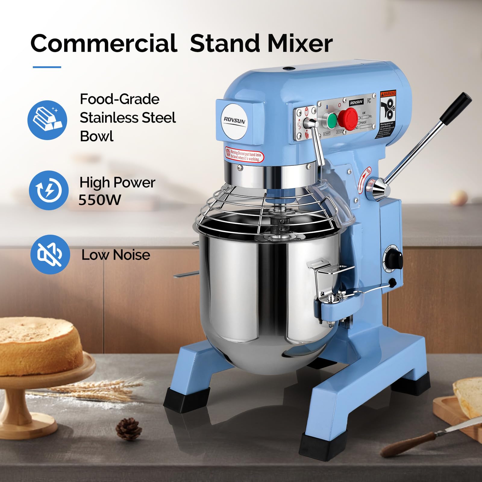ROVSUN 10 QT 550W 110V Commercial Dough Mixer with 3 Speed Blue