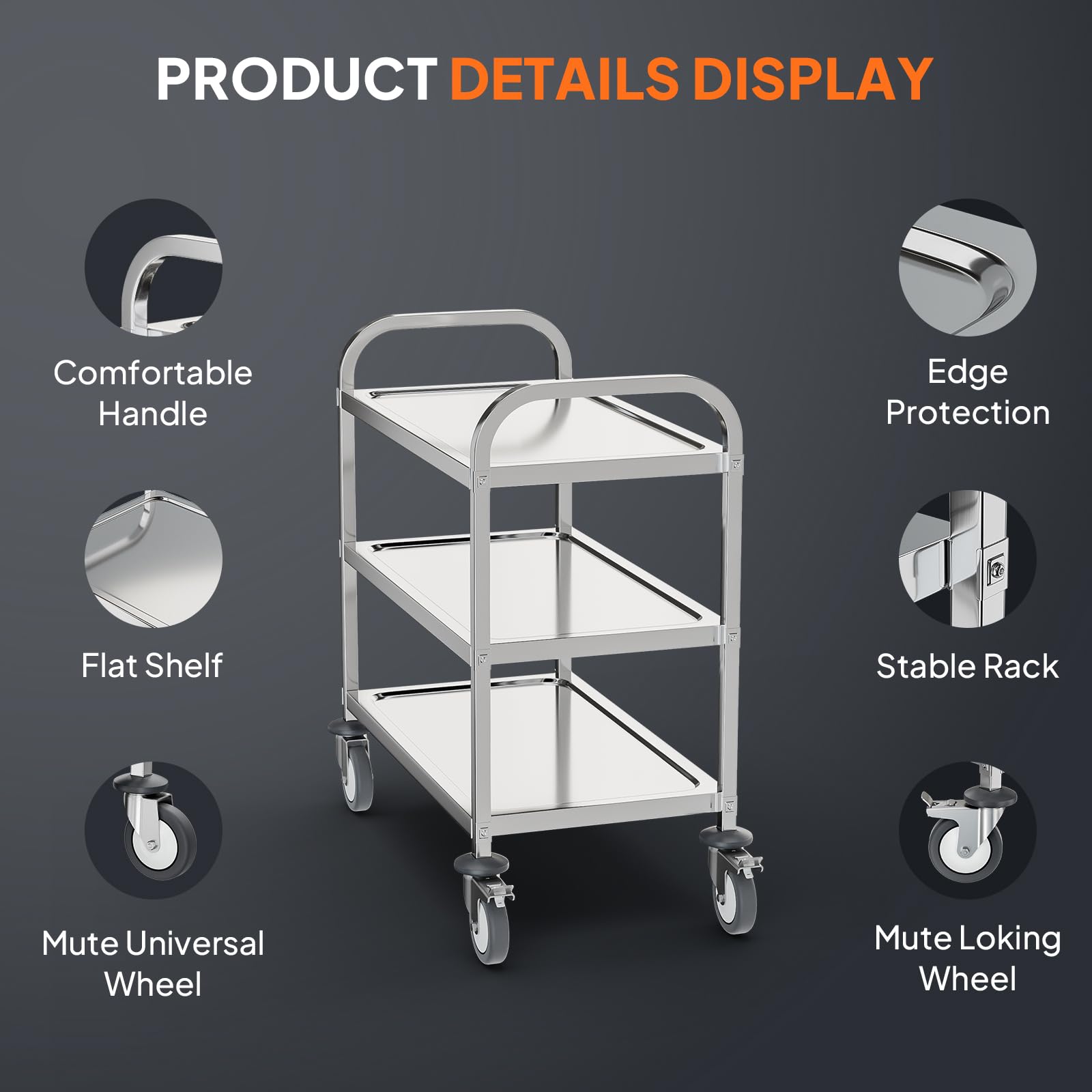 3-Tier 29" x 16" 330 lb. Capacity Stainless Steel Utility Cart