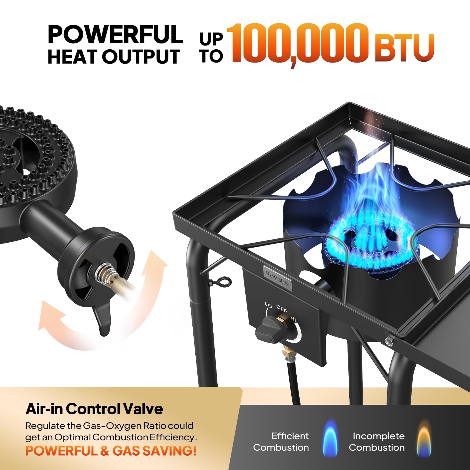 ROVSUN 1-Burner 100,000 BTU Camping Propane Stove with Side Shelves